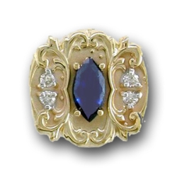 N636 14K MARQUISE SAPPHIRE & DIAMOND SLIDE WITH FLEUR DE LIS DESIGN 